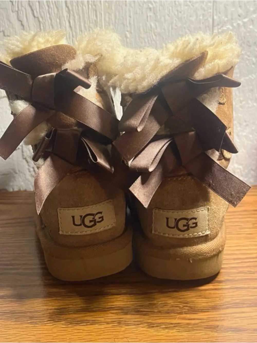 UGG Toddler Size 8 Bailey Bow II Double Ribbon Suede Boots Chestnut Brown